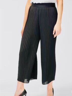 NWT Chicos Black Label Pleated Chiffon Palazzo Pants. Pull On Size L Floaty!